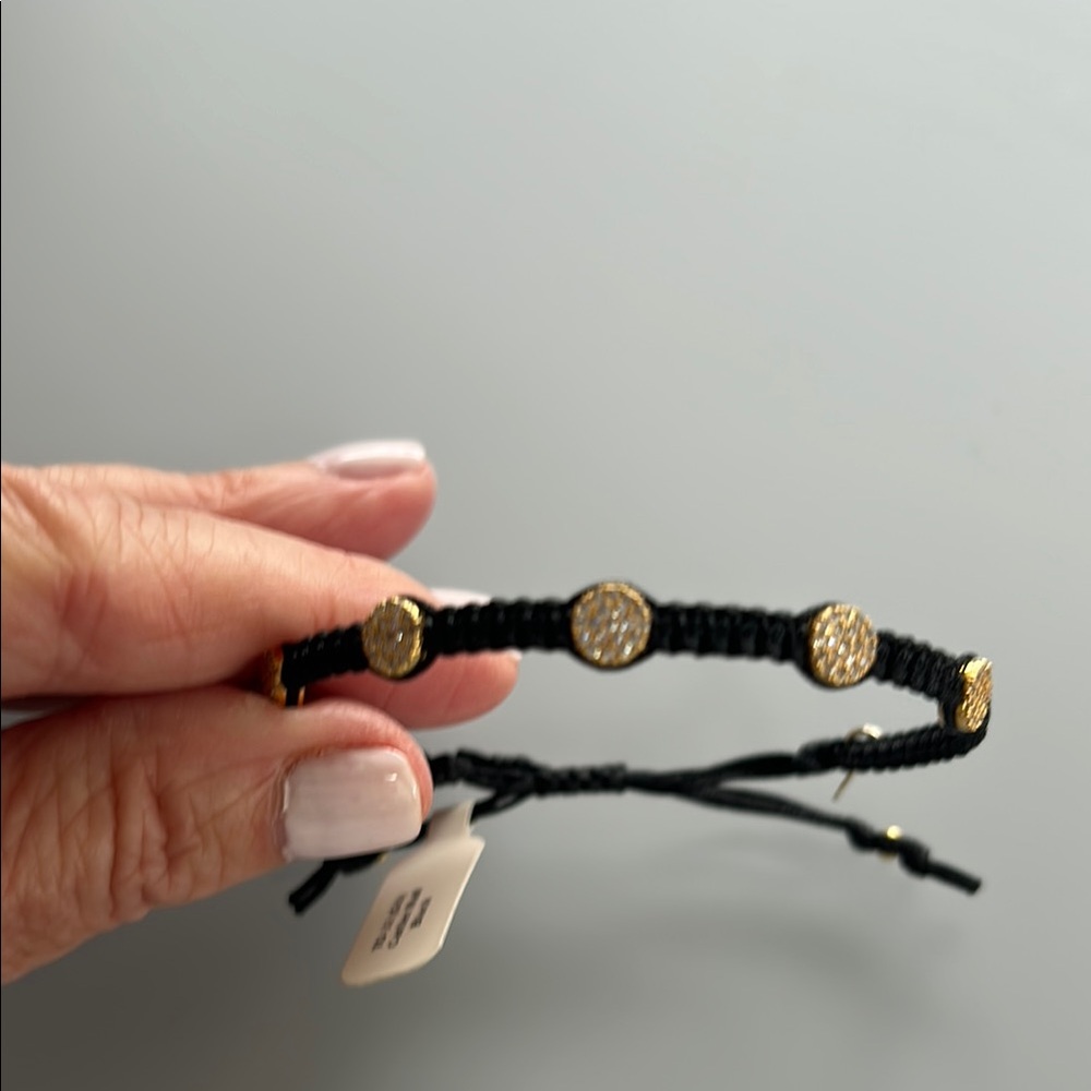 Black and Gold Adjustable Corded Bracelet with Metallic Accents